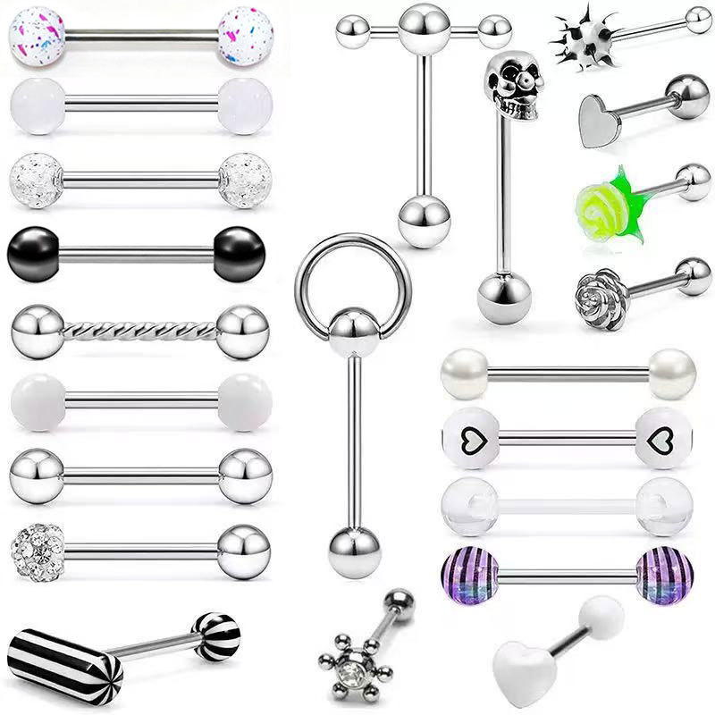 Stainless Steel Tongue Nail 22 Piece Set Amazon Hot Straight Rod Mixed 4 Color Optional Tongue Ring Piercing Jewelry for Quick Sale - Image 2