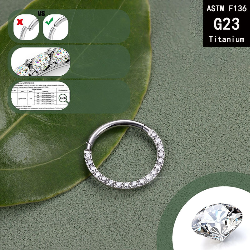 F136 Titanium Flat Side Zircon Nose Ring Earring - Seamless Closed Ring Piercing Jewelry - Image 4