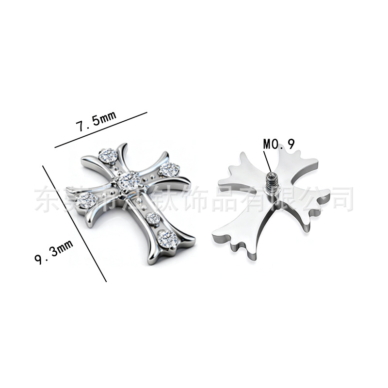 Jiangtai F136 Titanium Alloy Cross Body Piercing Earring G23 Titanium Cartilage Stud with Zircon - Image 2