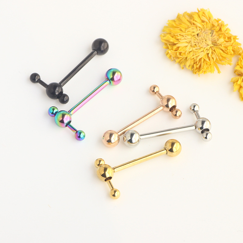 New Rose Gold Heart Tongue Nail Stainless Steel Hollow Ball Hammer Tongue Ring Body Piercing Jewelry - Image 3