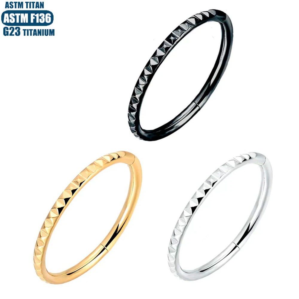 F136 Titanium Hinge Nose Ring Side Pyramid CNC Carved Conch Pierced Earrings Seamless Ring Closed Ring Jewelry - Image 5