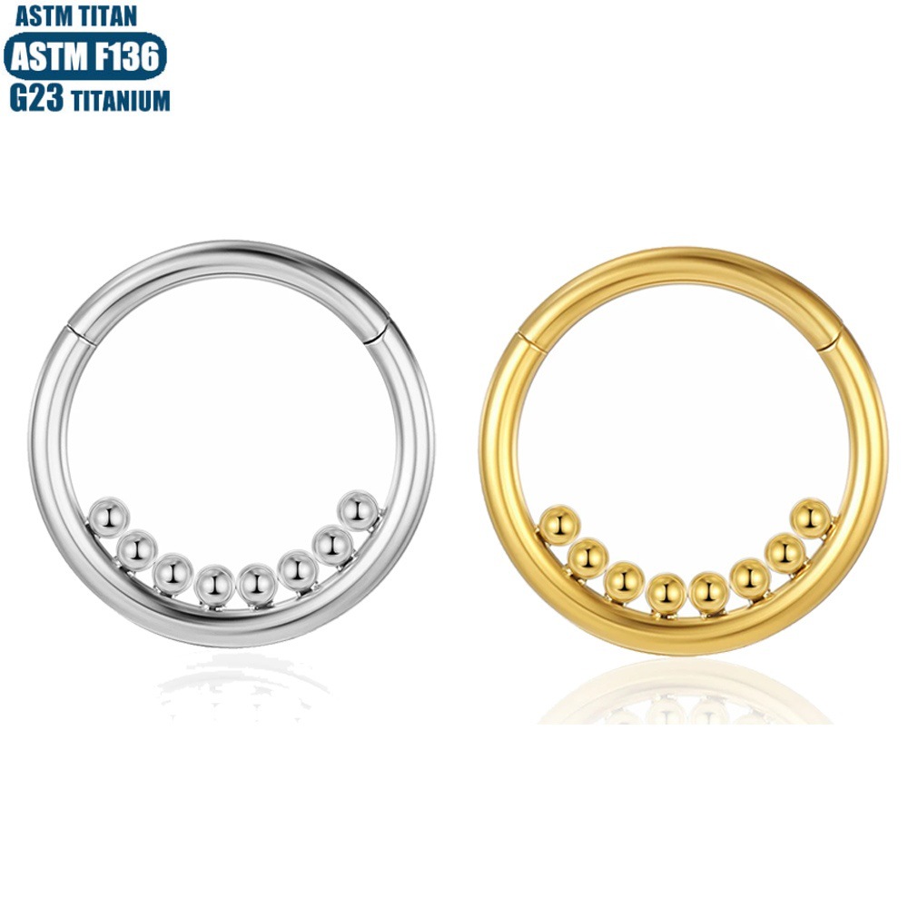 F136 Titanium Alloy Hinge Nose Ring Septum Ring with Inner Welded Beads and Zircon Piercing Jewelry - Image 3