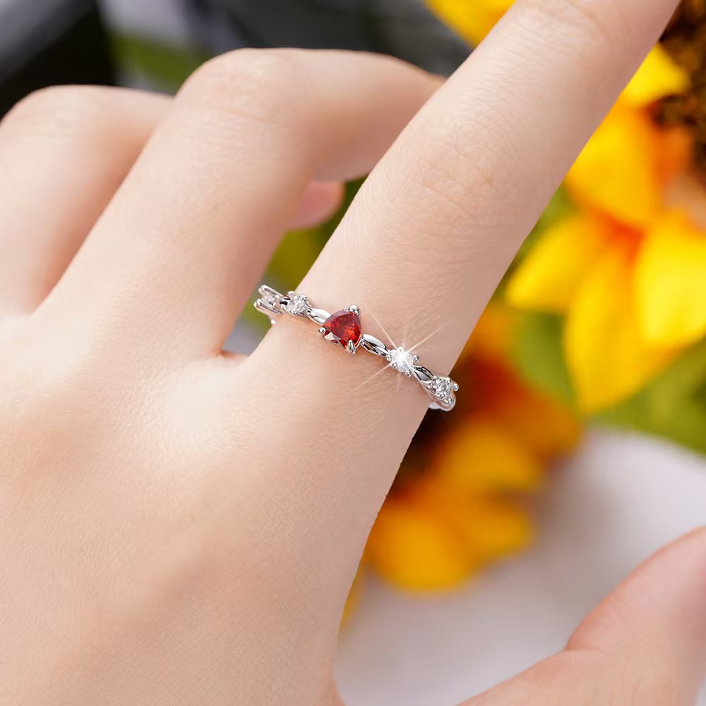 New Copper Inlaid Red Heart-Shaped Ring European American Women Romantic Engagement Ring Wholesale - Image 5