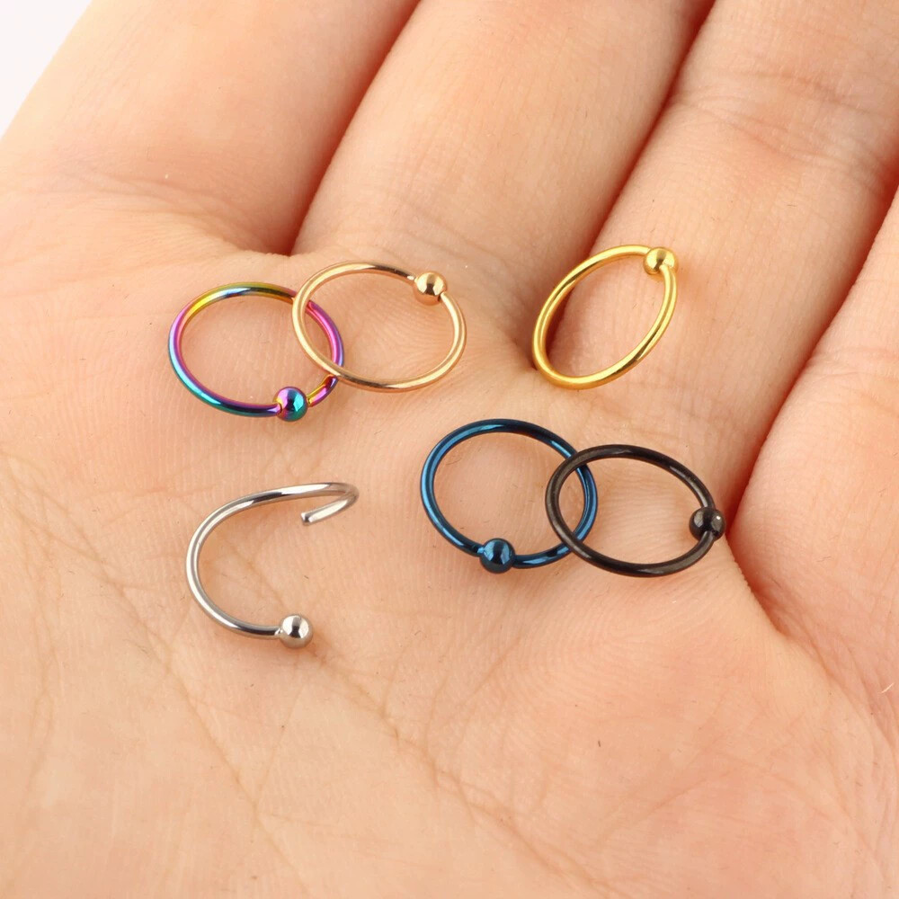 Stainless Steel Open Earring Nose Ring Small Clip Ball Ring Eyebrow Ring Lip Ring Flower Design - Image 3