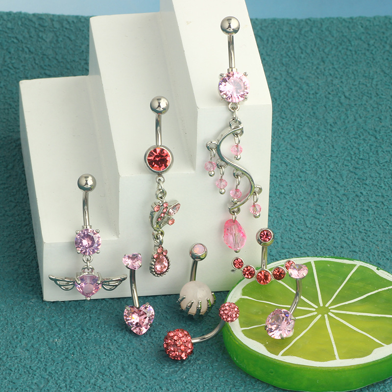 Amazon Popular 8-Piece Navel Love Wings Pink Series Navel Ring Earrings Piercing Products Manufacturer - Image 2