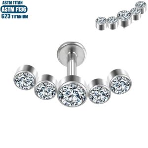 Factory Direct F136 Titanium Lip Ring with CZ Inner Thread Diaphragm Earring Piercing Jewelry Silver 1.2x10mm