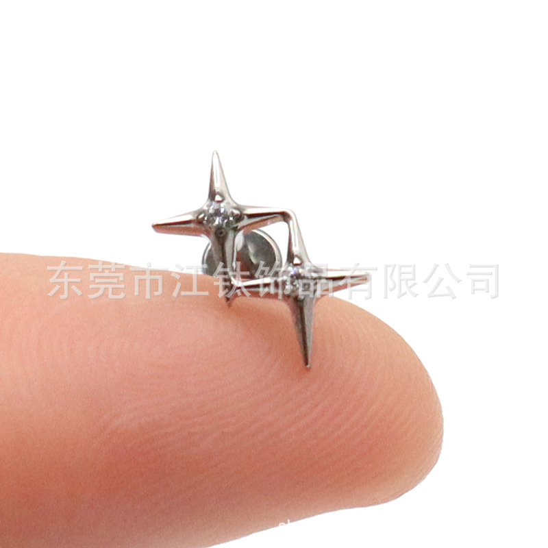 F136 Titanium Gemini Zircon Ear Nail Double Four Star Cross-border G23 Titanium Alloy Human Puncture Jewelry Ear Bone Nail - Image 2