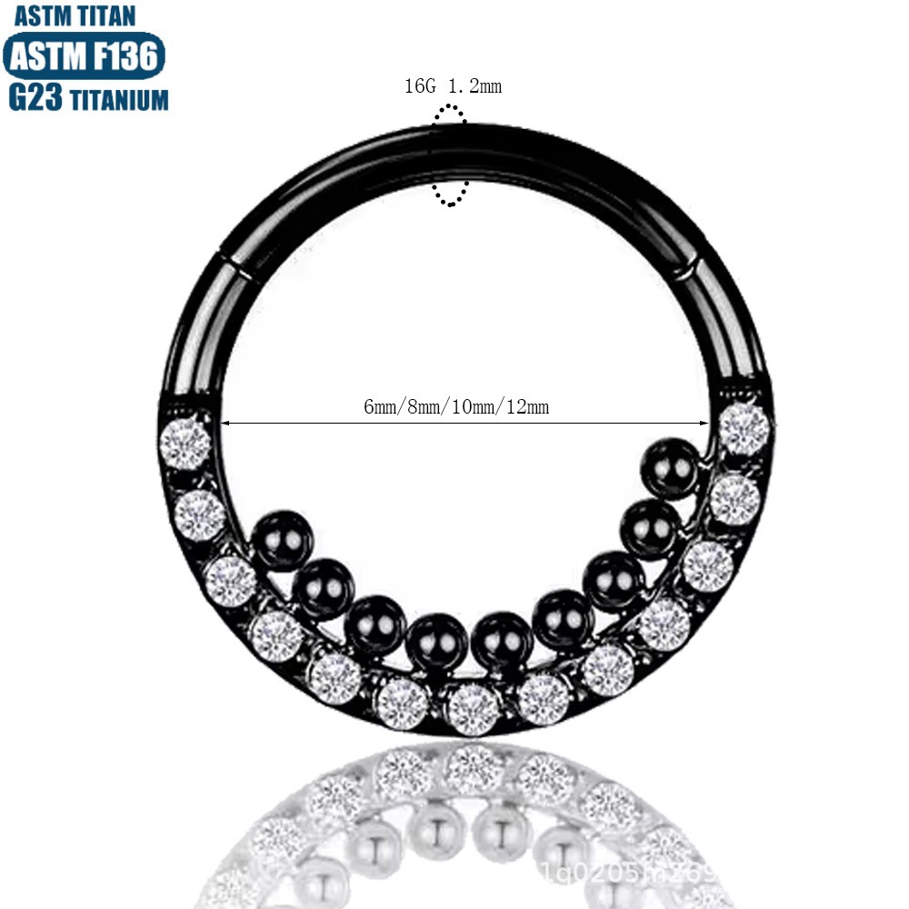 F136 Titanium Alloy Hinge Nose Ring Septum Ring with Inner Welded Beads and Zircon Piercing Jewelry - Image 4