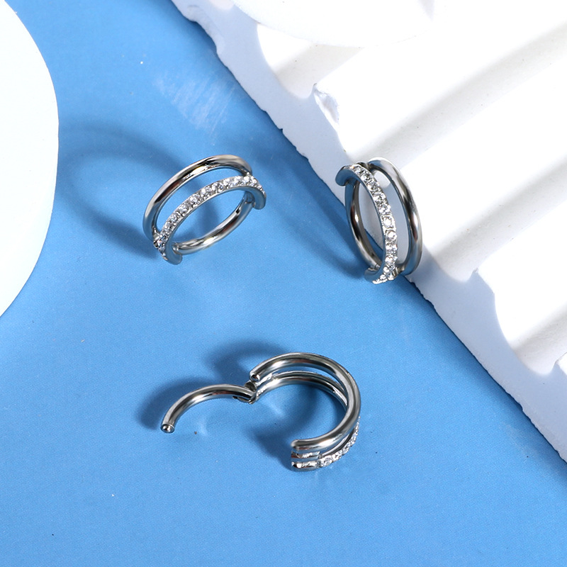 Double-Layer Diamond Nose Ring G23 Titanium Simple Open Hoop for Women and Men - Image 4