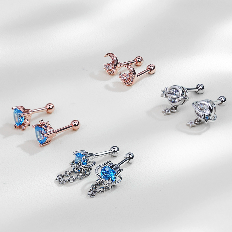 Elegant All-Match Star Moon Earrings with CZ Zircon Stainless Steel for Women - Image 2