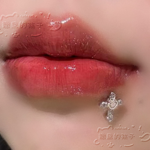 Satan's Children Broken Cross Lip Piercing - Diamond-Encrusted Cross Lip Ring, Lip Stud, Ear Cartilage Stud - Image 5