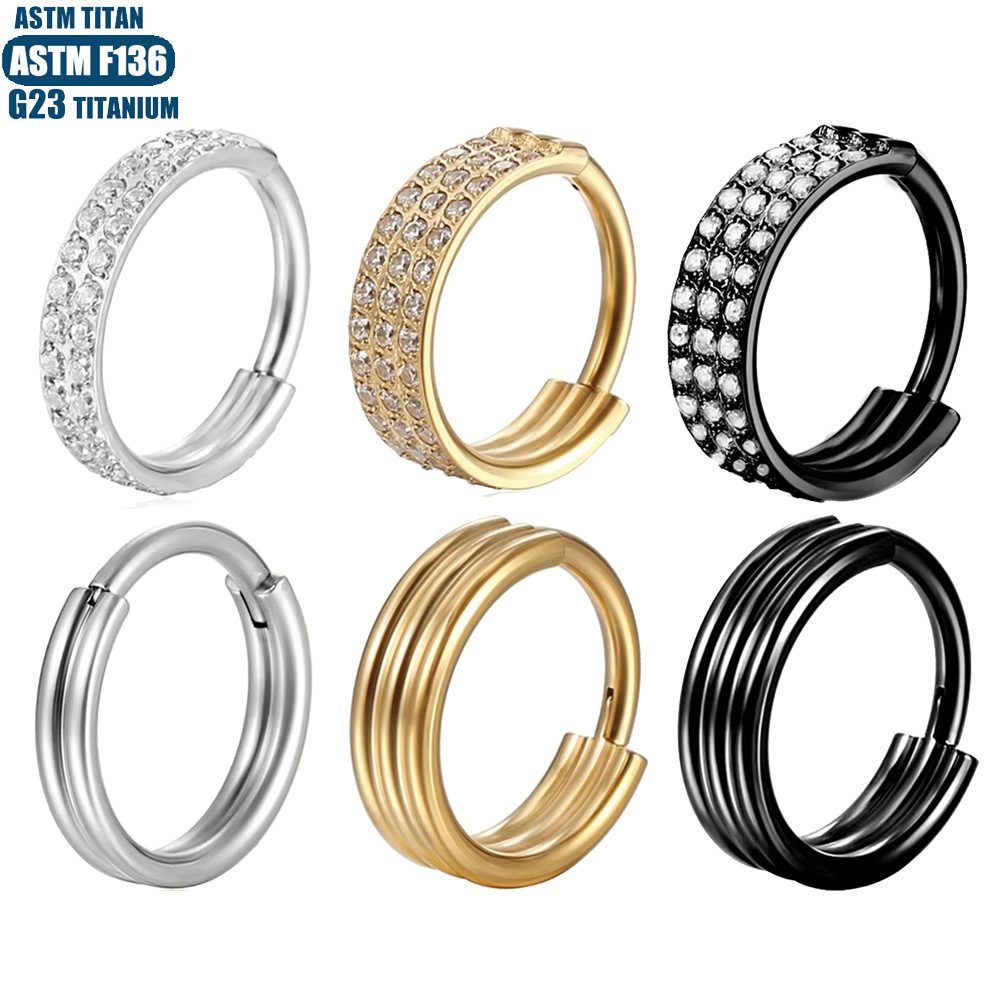 F136 Titanium Nose Ring Seamless Ring Multi-Layer Diamond Nasal Septum Nose Ring Earring Tragus Piercing Jewelry - Image 5