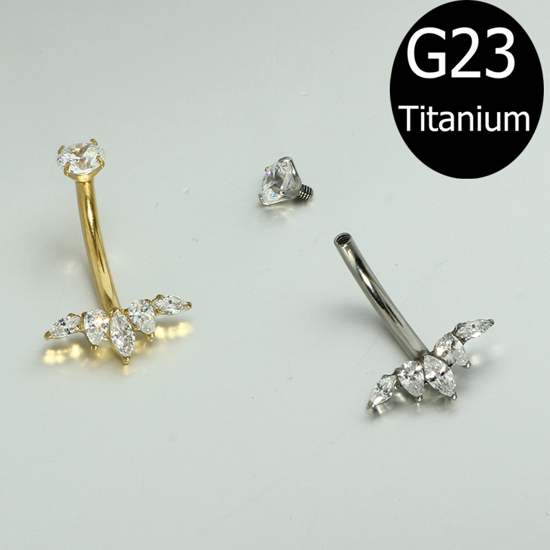 G23 Titanium Navel Ring with Zircon Inner Tooth Belly Button Piercing Jewelry Wholesale - Image 2