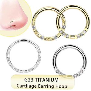 G23 Titanium Nose Ring with Zircon Closure Ring for Men Women Nose Piercing Jewelry
