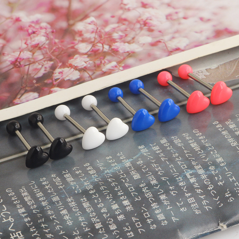 Heart Acrylic Tongue Barbell Star Shape 316L Surgical Steel Tongue Ring Breast Ring Wholesale 5 Colors - Image 5