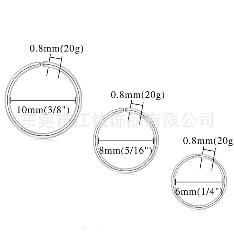 G23 Titanium Open Ring Nose Ring 16G 8mm Simple Hoop Body Piercing Jewelry Gold - Image 3