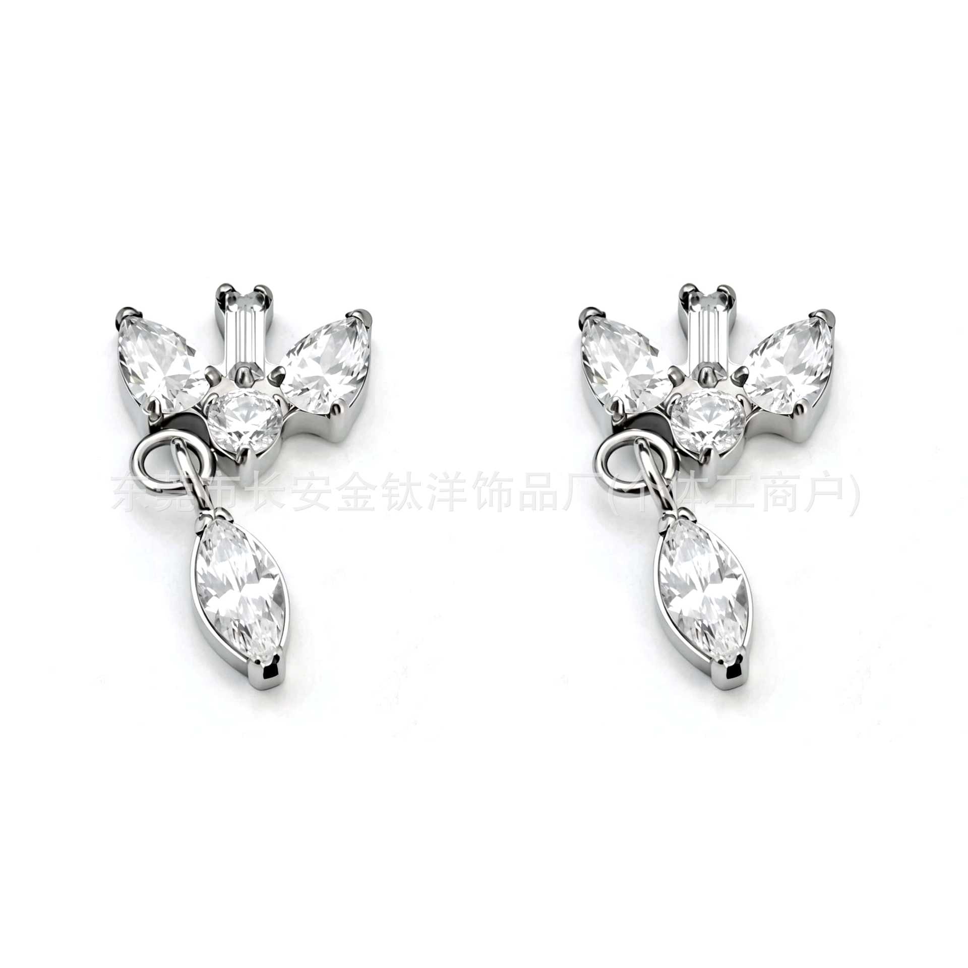 F136 Titanium Irregular Square Zircon Water Drop Pendant Ear Bone Studs - G23 Titanium Alloy Body Piercing Jewelry - Image 2