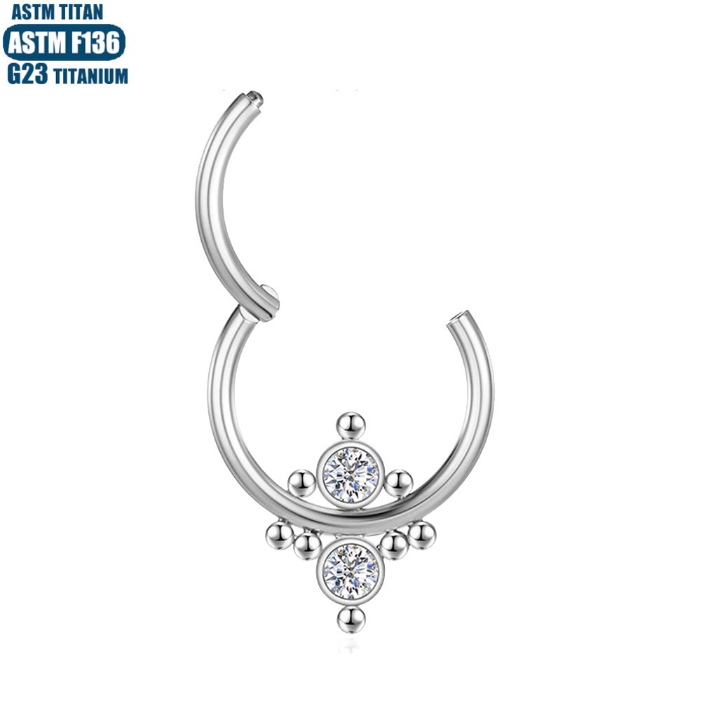 G23 Titanium Hinge Nose Ring Inner Outer Zircon Bead Cluster Seamless Ring Nasal Septum Ring Piercing Nose Ornament Conch Earrings - Image 3