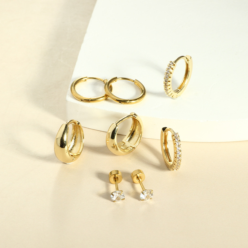 European American Geometric Zircon Thin Rod Open Earrings Cartilage Earrings Real Gold Electroplated Stainless Steel Luxury Women Ear Bones - Image 4