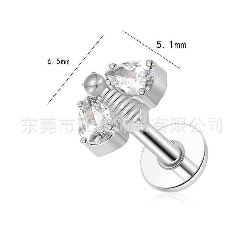 G23 Titanium Bee CZ Ear Cartilage Stud Flat Back Earring for Helix Tragus Piercing Jewelry - Image 2