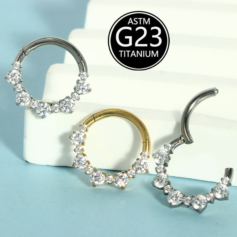 G23 Titanium Alloy Inlaid Zircon Earrings Nose Ring Closed Ring All-Over Titanium Piercing Jewelry Manufacturer Spot Single Sale - Image 4