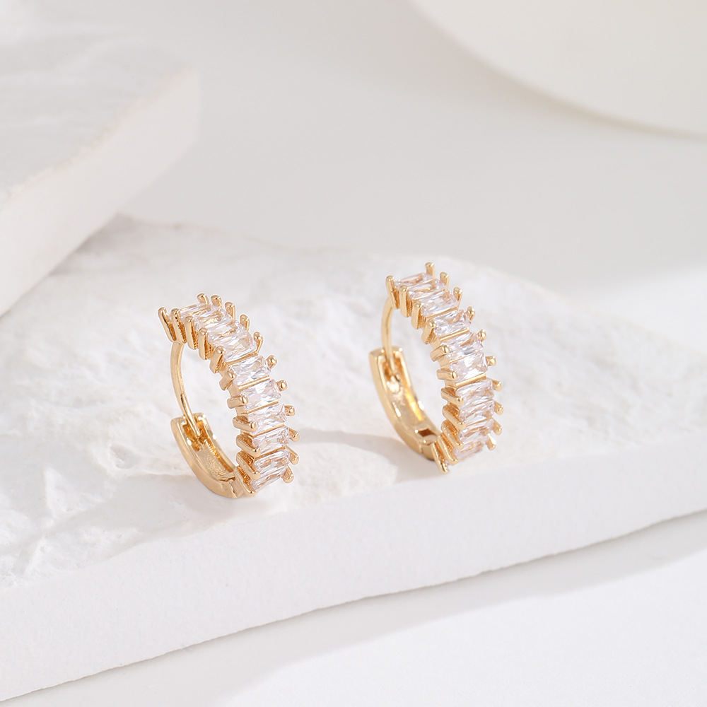 Gold Geometric Ear Studs Zircon Inlay Earrings for Men Women Fashion Jewelry - Image 2