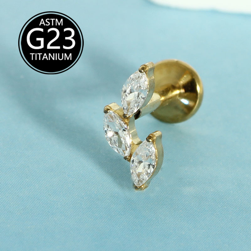 G23 Titanium Internally Threaded Flat Lip Stud with Marquise Zircon | Lip Ear Cartilage Piercing Jewelry - Image 4