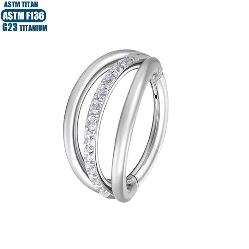 G23 Titanium Nose Ring Three-Layer Bilateral Zircon Hinge Piercing Earrings Seamless Ring - Image 2