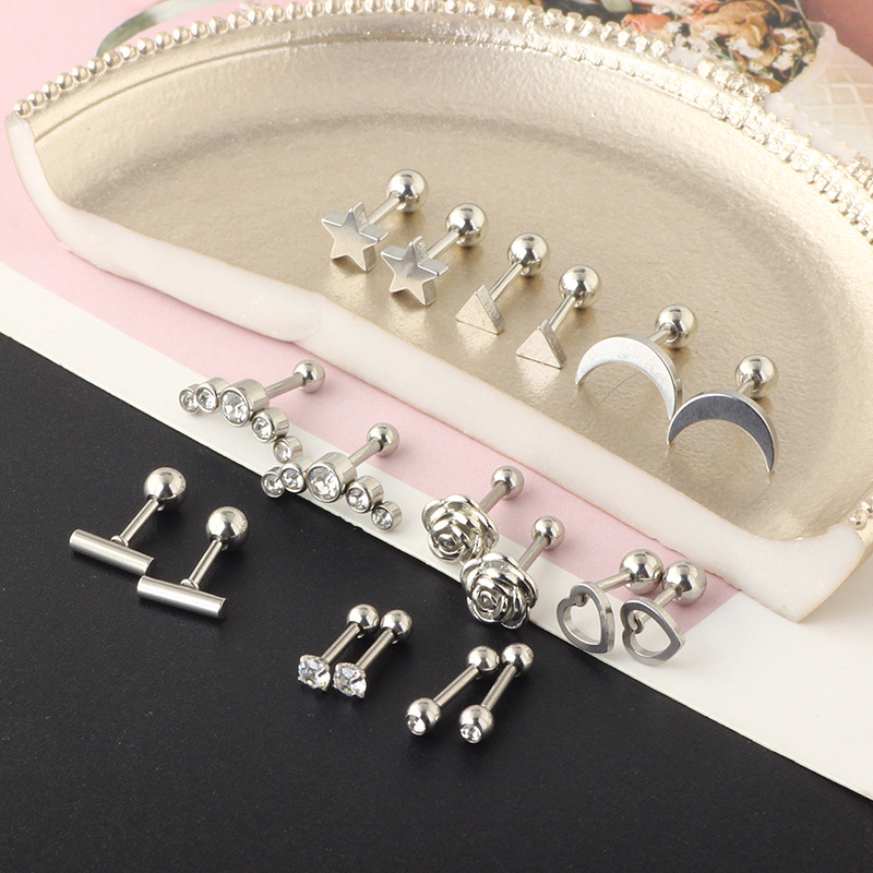 18-Piece 16G Stainless Steel Love Ear Bone Stud Tragus Earrings Cartilage Piercing Jewelry Set - Image 2