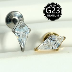 G23 Titanium Alloy Rhombus Threaded Zircon Earrings Lip Stud Earrings Cross-Border Manufacturer Body Piercing Jewelry
