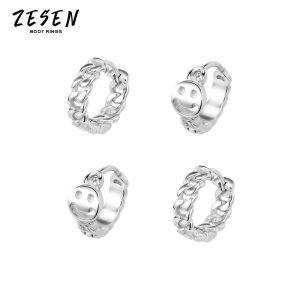 2021 Korean Style Smiley Face Hollow-Out Stainless Steel Earrings for Men and Women Geometric Silver Earrings Factory Direct