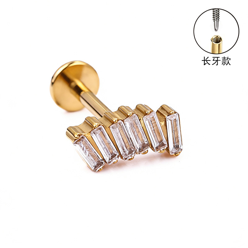 F136 Titanium Alloy Ear Studs, Finely Carved Long Tooth Ear Bone Studs, Zirconia Lip Studs, G23 Titanium Body Piercing Jewelry - Image 2