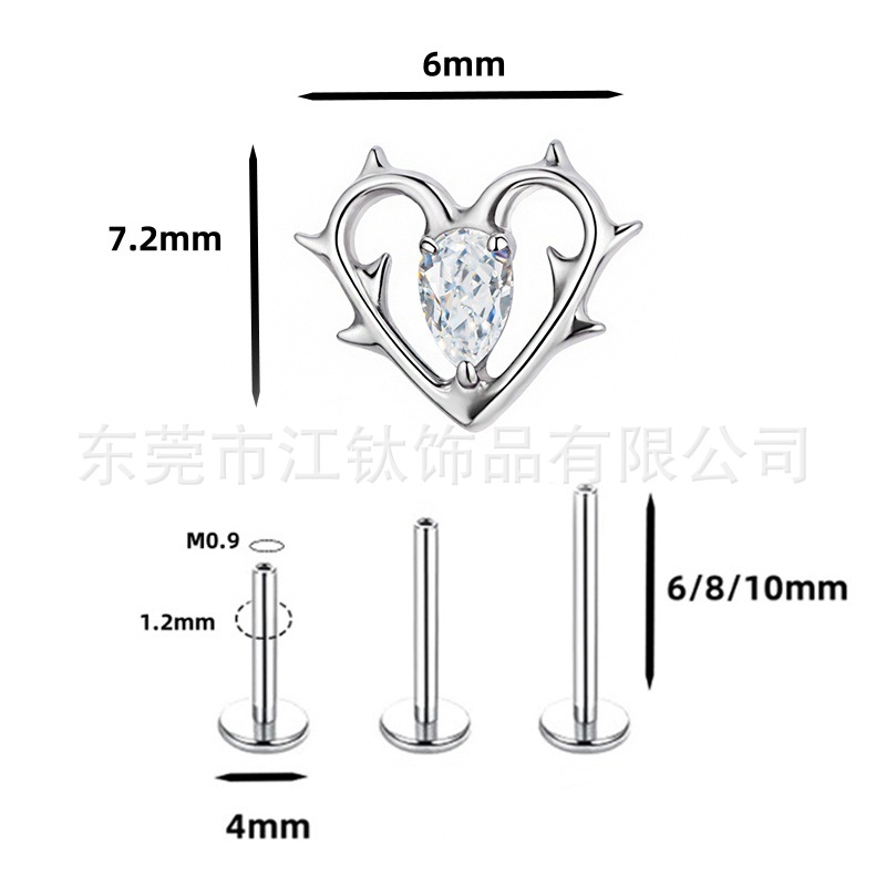 G23 Titanium Alloy Heart Zircon Ear Cartilage Stud Earring - Gold White Zircon - Image 5