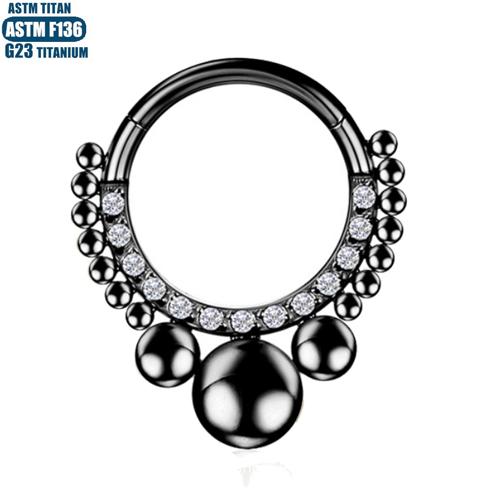 Titanium Alloy Nose Ring F136 Titanium Tragus Piercing Jewelry Black Cubic Zirconia Earrings - Image 4