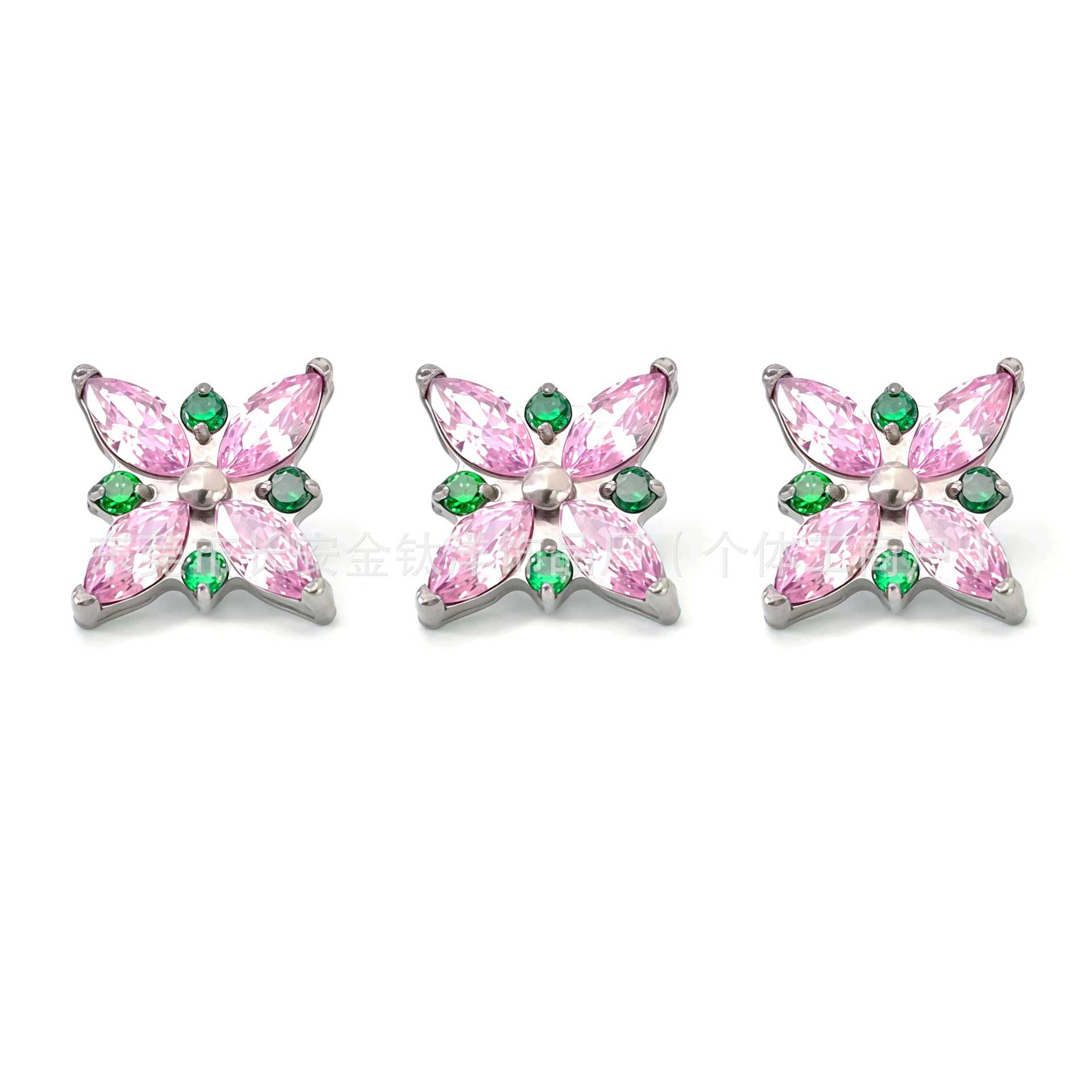 F136 Titanium Internal Thread Cross Flower Zircon Ear Lip Nail Barbell - G23 Titanium Body Piercing Jewelry - Image 3