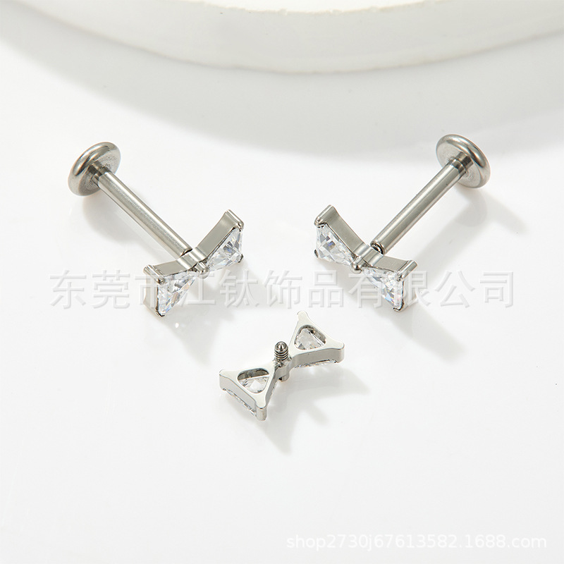 G23 Titanium Ear Cartilage Stud Bow Triangle Zircon Piercing Jewelry Lip Nail for Helix Tragus - Image 2