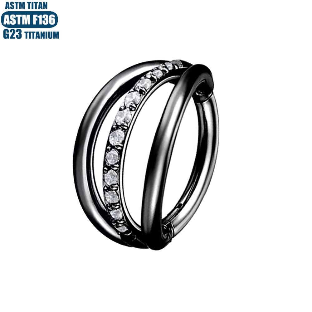 G23 Titanium Nose Ring Three-Layer Bilateral Zircon Hinge Piercing Earrings Seamless Ring - Image 4