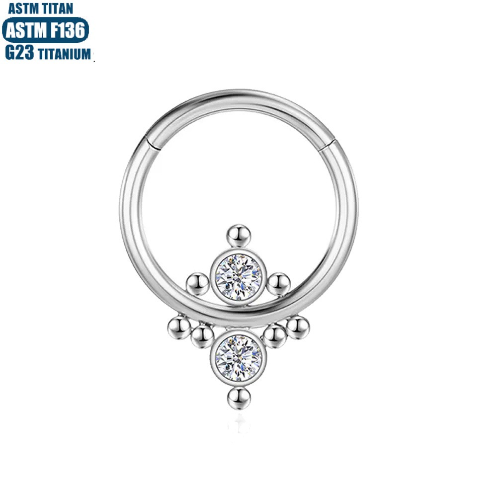 G23 Titanium Hinge Nose Ring Inner Outer Zircon Bead Cluster Seamless Ring Nasal Septum Ring Piercing Nose Ornament Conch Earrings - Image 2