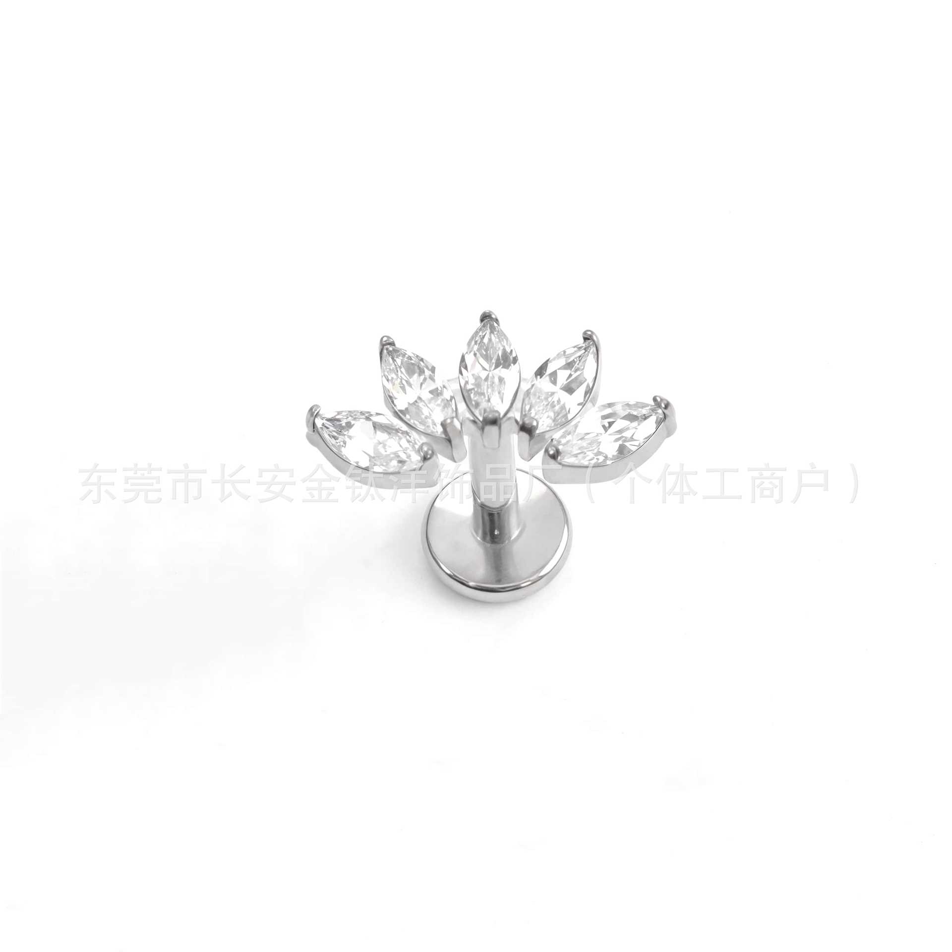 F136 Titanium Internal Thread Five-Blade Marquise Lip Nail Earrings Cochlear Nail G23 Titanium Alloy Piercing Jewelry Ear Bone Nail - Image 4