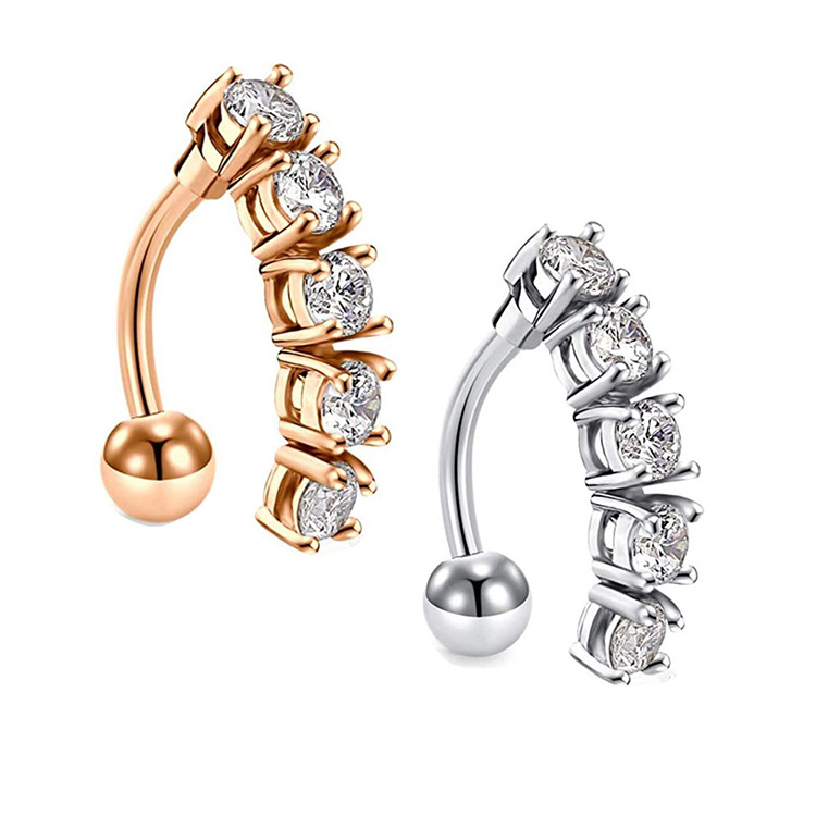 Zircon Rewind Round Belly Button Ring Stainless Steel Pendant Belly Button Stud Amazon Wish Piercing Jewelry - Image 2