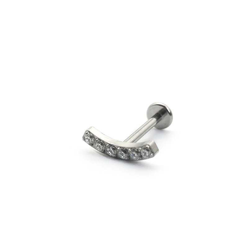 F136 Lip Nail Curved Earring Zircon Set G23 Titanium Alloy Piercing Jewelry Factory Direct - Image 5