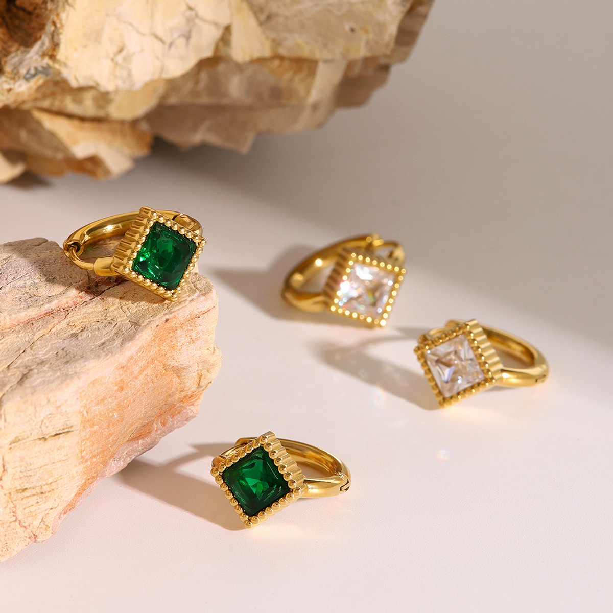 Crystal Earrings Ear Buckle 18K Gold Stainless Steel Simple Geometric Earrings for Women - Image 3