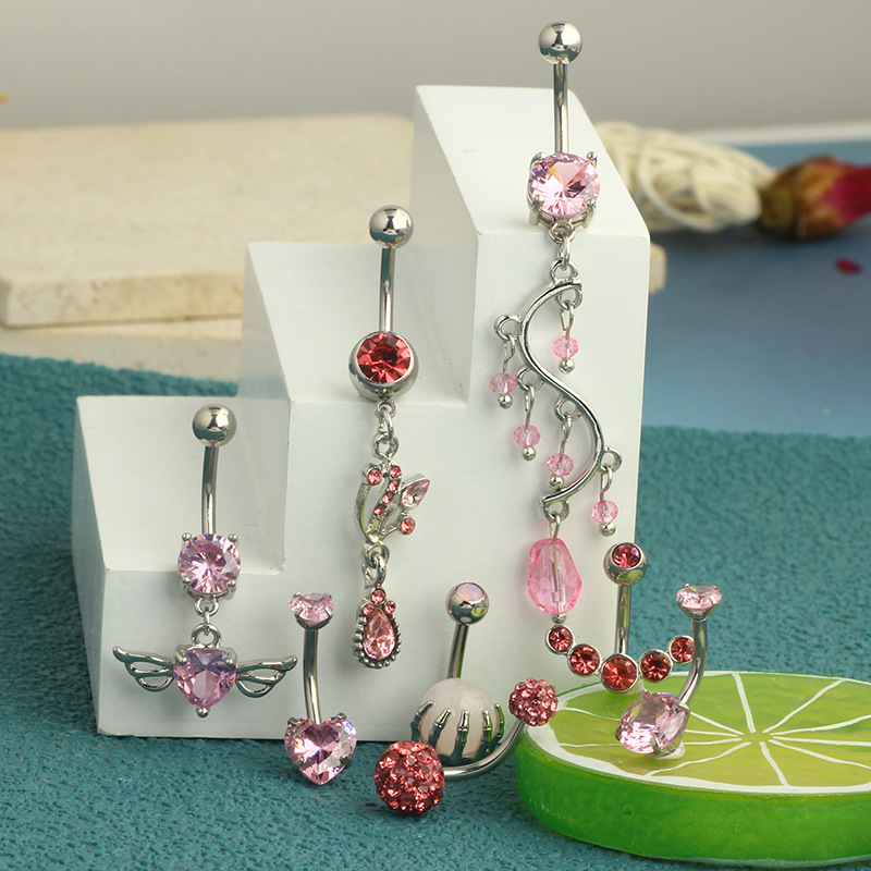 Amazon Popular 8-Piece Navel Love Wings Pink Series Navel Ring Earrings Piercing Products Manufacturer - Image 3
