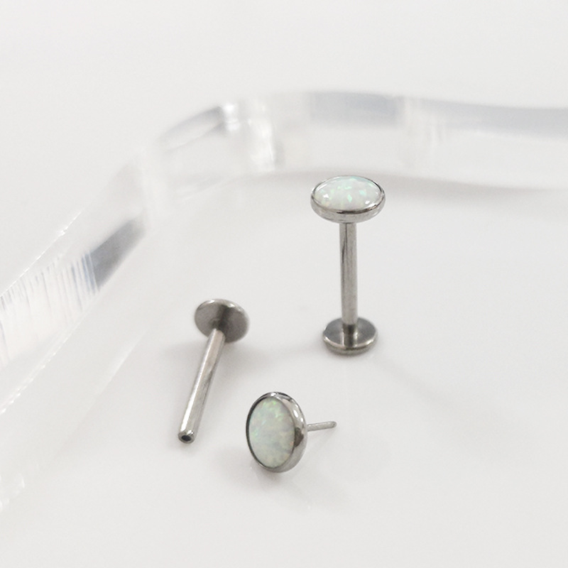 F136 Titanium Lip Stud with Opal Gem - G23 Alloy Body Piercing Jewelry Labret Stud - Image 3