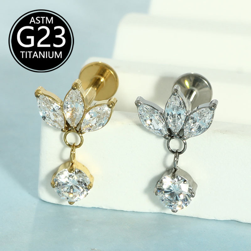 F136 Titanium Lip Nail Inlaid with Zircon Horse Eye Inner Tooth Screw Lip Nail Rod Ear Bone Nail European and American Piercing Jewelry - Image 5