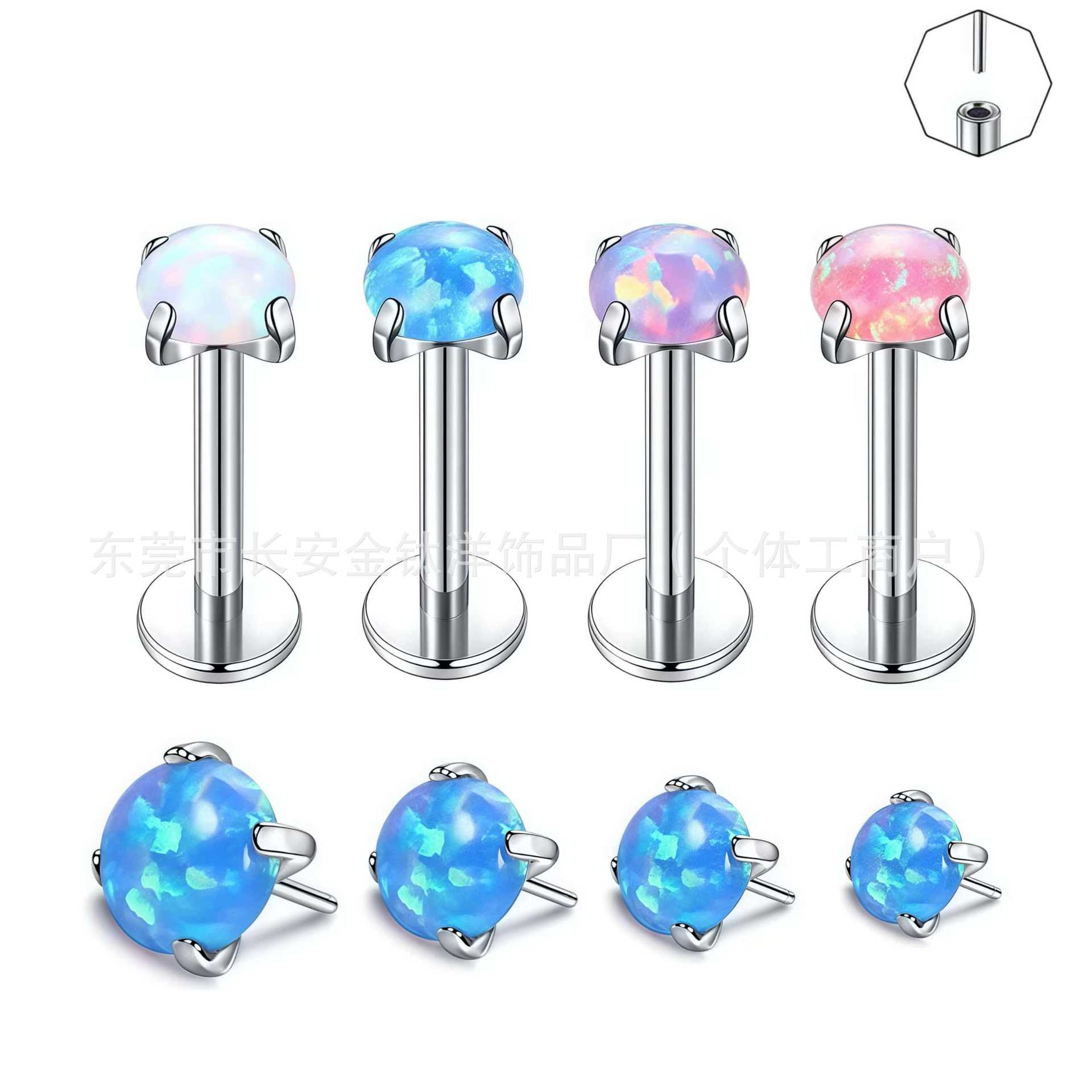 F136 Titanium Opal Pin-Type Claw-Set Labret Stud Lip Nose Ear Piercing Jewelry - Image 5