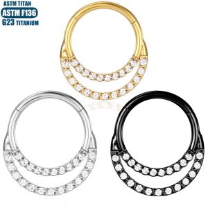 F136 Titanium Alloy Nose Ring Piercing Jewelry Moon Zircon Seamless Gold-Plated Closed Ring