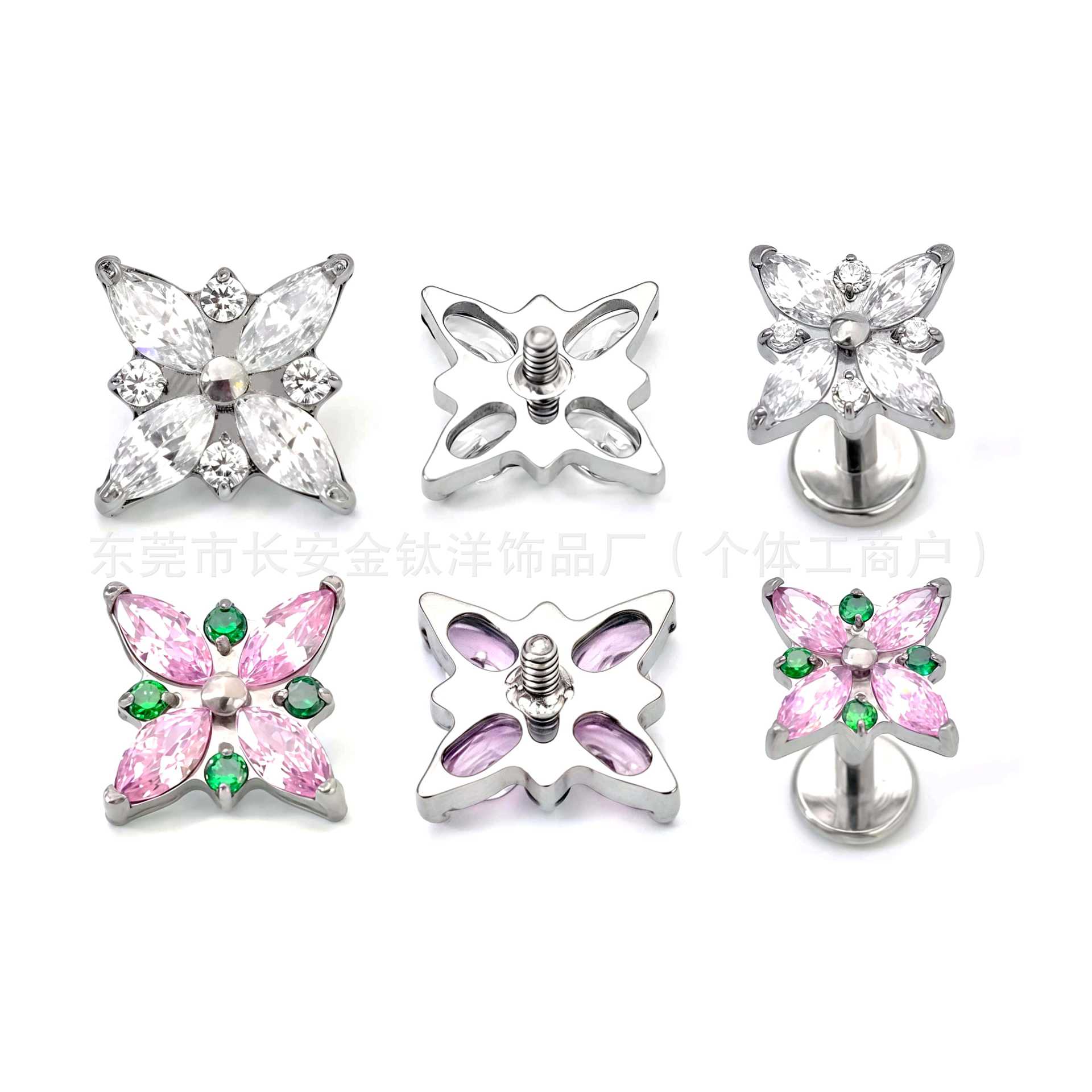 F136 Titanium Internal Thread Cross Flower Zircon Ear Lip Nail Barbell - G23 Titanium Body Piercing Jewelry - Image 5