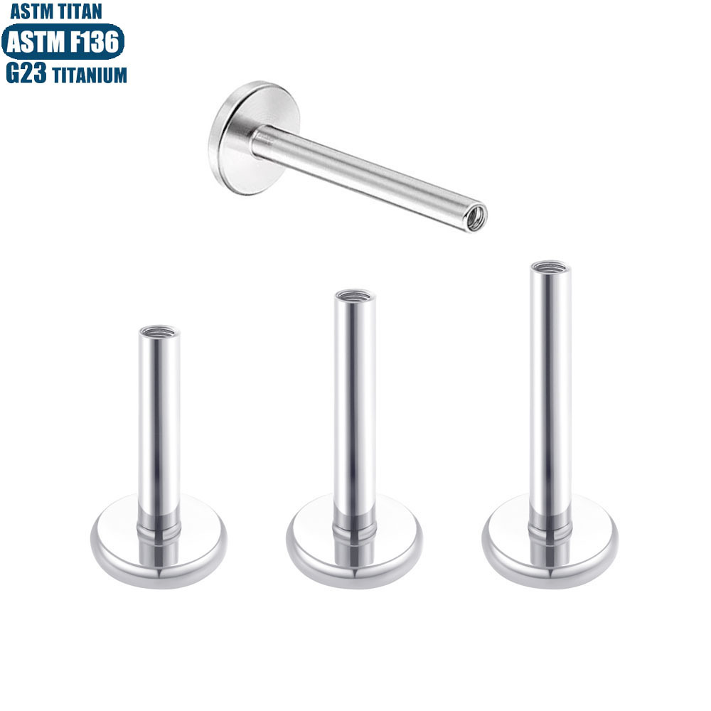 F136 Titanium Flat Bottom Lip Nail Rod Inner Teeth Round Base Piercing Jewelry 16G Labret Stud Replacement Bar - Image 2