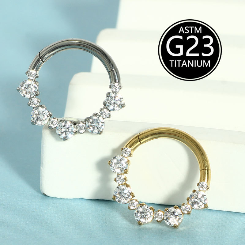 G23 Titanium Alloy Inlaid Zircon Earrings Nose Ring Closed Ring All-Over Titanium Piercing Jewelry Manufacturer Spot Single Sale - Image 5